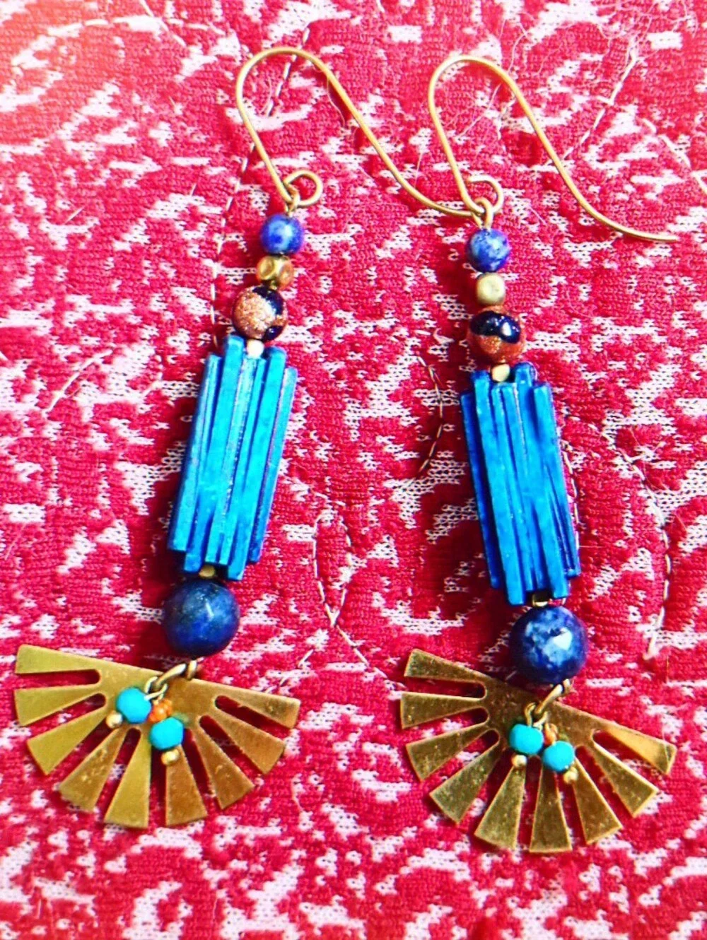 Blue 'Corrugated' Earrings - Handmade
